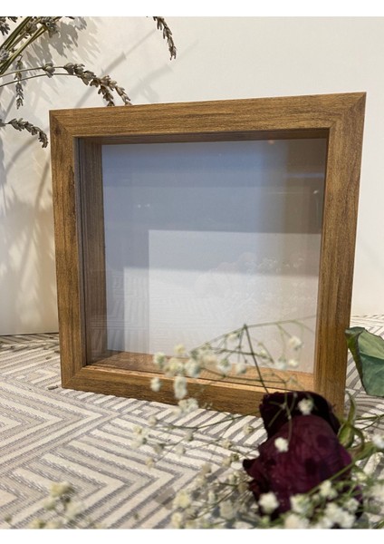 20 x 20 x 3 Atlantik Çam Düz Anı Kutusu Camlı Derinlikli Söz Nişan Çiçeği Çerçeve