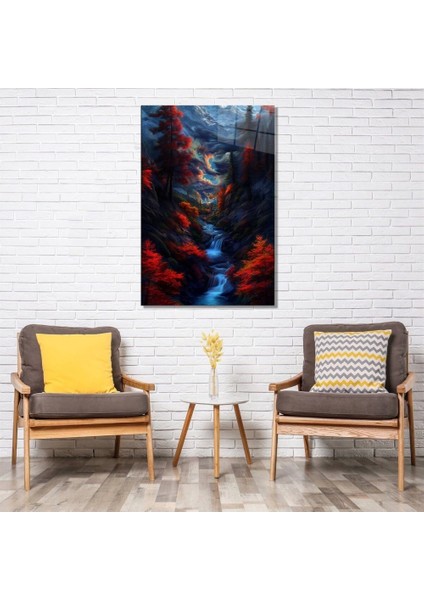 Alevler Arasında Saklı Vadi Cam Tablo Hediyelik Büyük Tablo Ev Ofis Dekoru