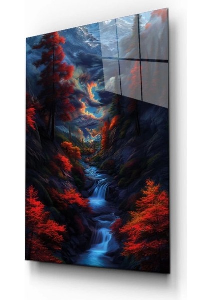 Alevler Arasında Saklı Vadi Cam Tablo Hediyelik Büyük Tablo Ev Ofis Dekoru modelleri