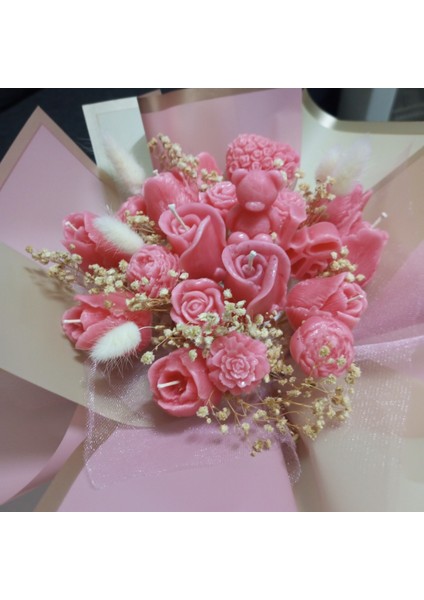 Sevgililer Günü Pembe Mum Çicek Buket Hediyelik fiyatları