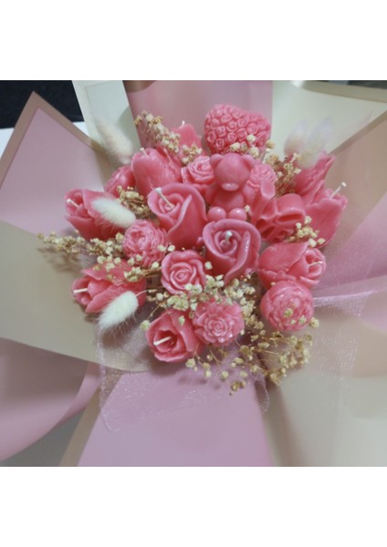 Sevgililer Günü Pembe Mum Çicek Buket Hediyelik modelleri