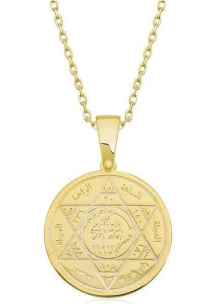 925 Ayar Gümüş Altın Kaplama Mührü Süleyman 925 Ayar Gümüş Kolye