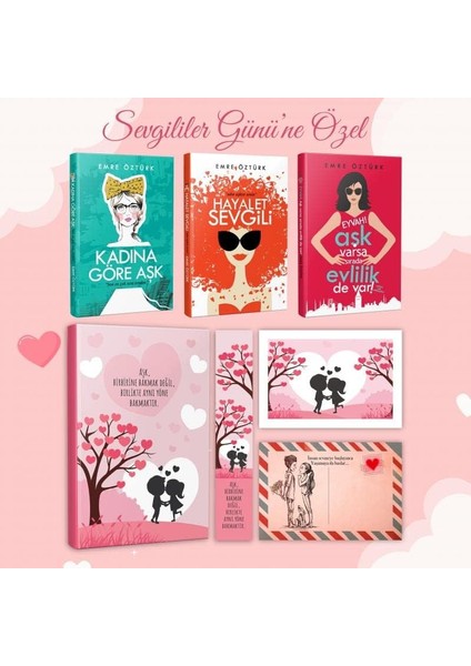 Kitabevi Kişiye Özel Kartpostallı Seti - 3'lu Aşk Kitapları Seti - Aşk Meyvesi 128 Sayfa Defter 1 Kartpostal 1 Ayraç