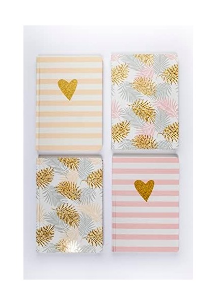Lotus A5 Altın Palmiye Desenli Sert Karton Kapaklı Defter, 96 Yaprak, Noktalı - Pembe