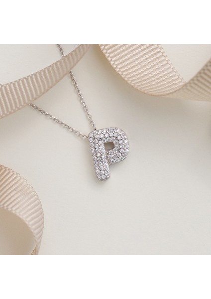 95 Ayar Sarı Altın Kaplama Harfli --P Harfi Gümüş Kolye