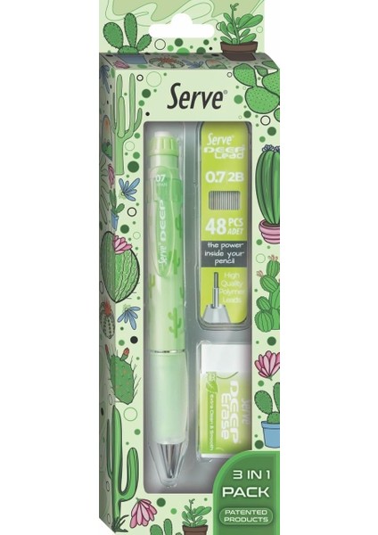 Doğa Desenli Deep Kalem, Deep Silgi ve Deep Min, 0.7 Mm, Elma Yeşili