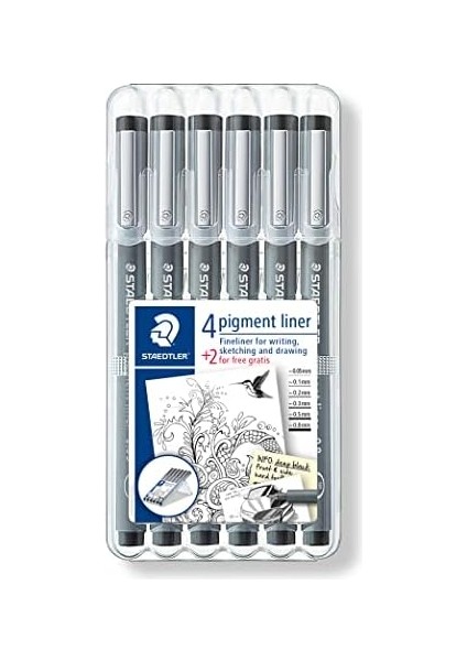 308 SB6P Pigment Liner Siyah 6'lı Set 0.05 0.1 0.2 0.3 0.5 0.8 mm