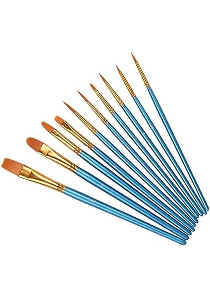 Sanatçı Fırçası Seti, 10'lu Paket Naylon Fırça, Sanat, Resim, Akrilik Fırça, Ince Fırça, Sanat Resim Fırçası, Sulu Boya ve Yüz Boyama, Kendin Yap El Sanatları Için, Mavi