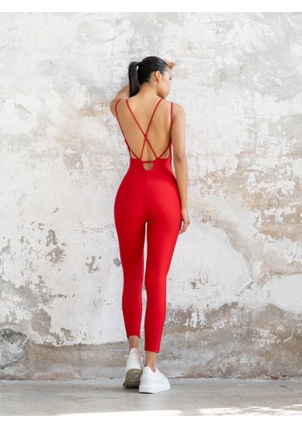 Kırmızı Ip Askılı Spor Tayt Tulum fiyatları