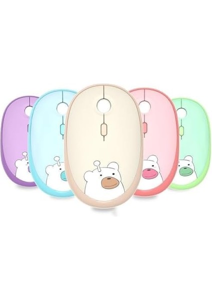 Geezer Kablosuz Mouse Wireless Mouse Renkli Ayıcık Tasarım Kablosuz Sessiz Bilgisayar Notebook Laptop Için Fare Pilli Mouse USB Nano Receiver Tak Çalıştır M2 Açık Mavi Renk (Açık Mavi)
