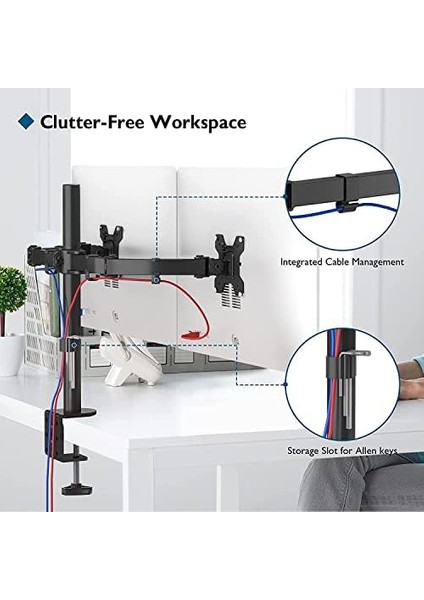 EF52 Steel Design 2-8 kg Çift Kol 13"-27" Asansörlü Monitör Standı modelleri