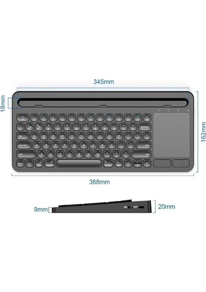 Şarjlı Bluetooth Touchpad Klavye Dual Bağlantı iPad Pro ile Uyumlu 12.9 Uyumlu Hızlı ve Kolay Kablosuz Bağlantı Tablet ve Telefon ile Kullan Türkçe Q Klavye ZR731 modelleri