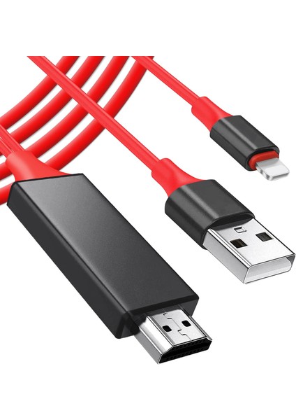 - HDMI Adaptör Kablosu ile Uyumlu [apple Mfi Sertifikalı] HDMI Adaptörü iPhone iPad Ipod Tv Projektör Monitörü Için, 1080P Dijital Av Sync Ekran Adaptör Kablosu Şarj Konektörü ile 2,0 M Kırmızı