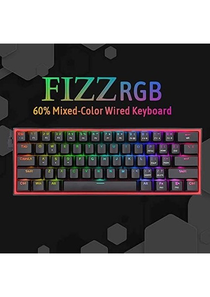 K617-RGB 16,8 Milyon Rgb Aydınlatma, Red Switch Fizz%60 Q Türkçe Kablolu Mekanik Oyuncu Klavyesi Siyah