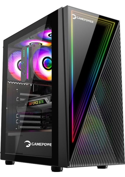 Power Ravadin Atx 3* Argb Infinity Fan Temperli Cam 500W 80+ Bronze Dahili Psu Cam Gaming Siyah Kasa