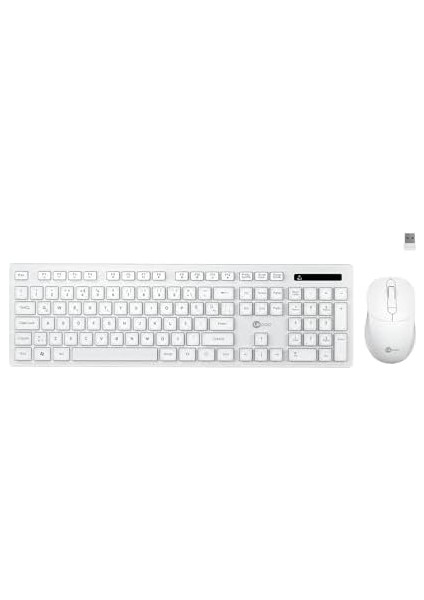 KW201 Kablosuz Türkçe Q Klavye & Mouse Set - Qwerty Türkçe Dizilim Klavye, 2400DPI Optik Fare, Win/mac Uyumlu, Sıvı Dökülmesine Dayanıklı, Tam Boyutlu Türkçe Q Klavye Mouse Seti Beyaz