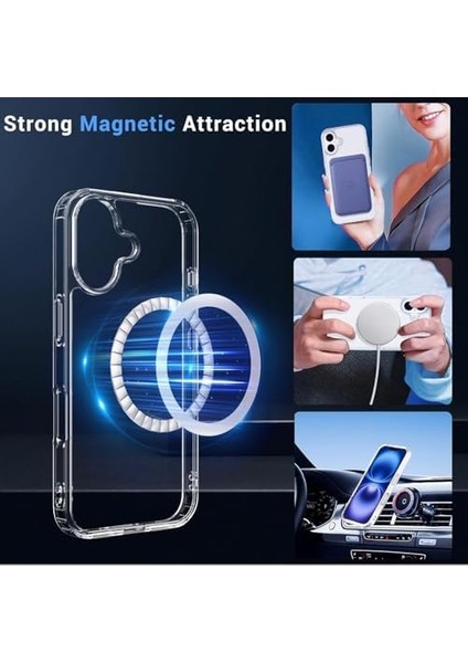 Trend iPhone 16 Plus Için Magsafe Uyumlu Çok Şık Şeffaf Kılıf Kablosuz Şarjlara Uyumlu Full Koruma Sağlayan Şeffaf Kılıf