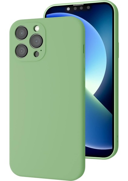 iPhone 11 Pro Uyumlu Kamera Korumalı, Mikrofiber Astarlı, Sıvı Silikon Kılıf (Pastel Yeşil)