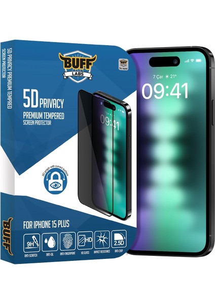 Labs iPhone 15 Plus ile Uyumlu 5d Privacy Hayalet Ekran Koruyucu