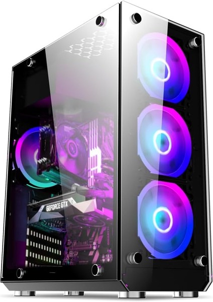 Hunter 4* Rgb Fanlı Atx-Mini Atx Itx Uyumlu Mid Tower Gaming Oyuncu Bilgisayar Kasası Psu'suz