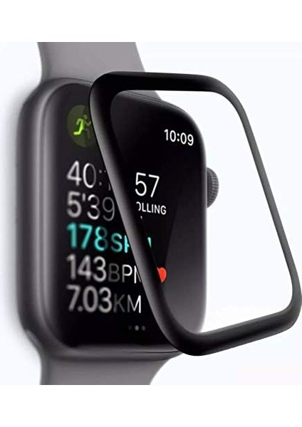 Apple Watch Se 2022 44MM Tam Kaplayan Temperli Cam Full Ekran Koruyucu Siyah