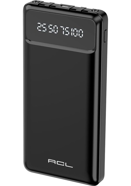 Acl 10000 Mah Powerbank Göstergeli Powerbank Type C - Lightning - Micro USB - USB Kablolu Powerbank Taşınabilir Şarj Aleti Hızlı Şarj Aleti Powerbank Pw-82 (Siyah)