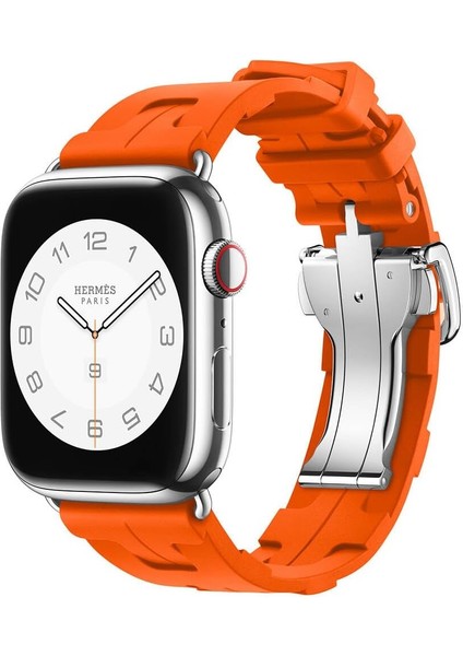 Apple Ile Uyumlu Watch 38MM/40MM Spor Görünümlü Krd-94 Silikon Kordon Turuncu