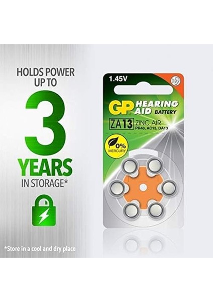 Batteries ZA13 DA13/AC13/ZA13 Boy Işitme Cihazı Kulaklık Pili, 1.45 Volt, 6'lı Kart fiyatları