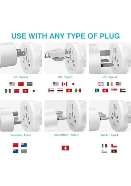 Alman Topraklı Soketler Için Evrensel Adaptör (Ve Yabancı Cihazlar, Örneğin Ingiltere, Abd, Çin, Italya, Isviçre Vs.) Seyahat Fişi Seyahat Adaptörü Priz Adaptörü