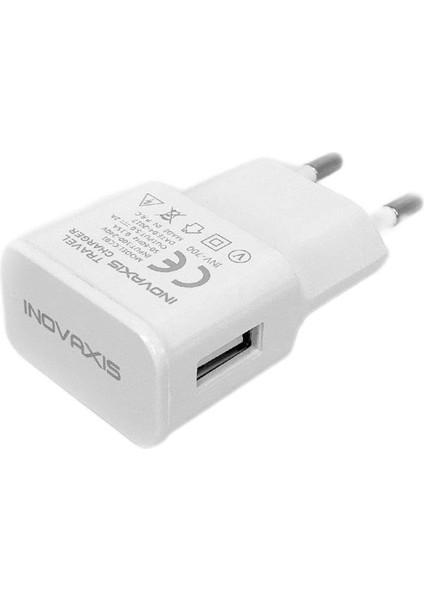 Şarj Cihazı + Micro USB Data Kablosu, Beyaz, 2A Inovaxis INV-700