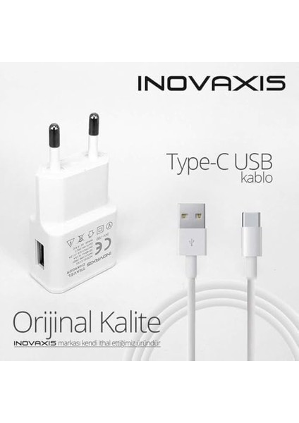 Şarj Cihazı + Micro USB Data Kablosu, Beyaz, 2A Inovaxis INV-700