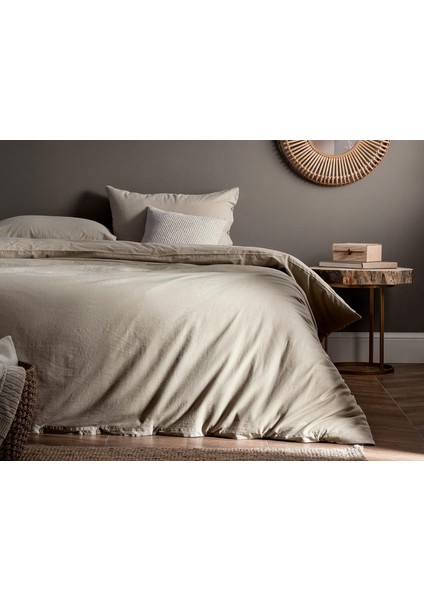 Coco NT0000000111 Mer Tek Kişilik Yıkamalı Linen Nevresim Takımı, Bej
