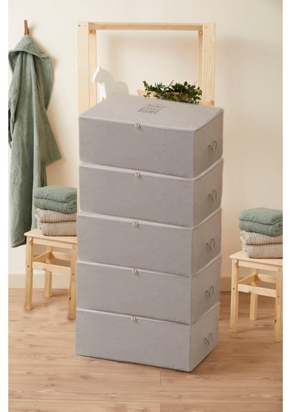 Büyük Boy 5'li Paket Çeyiz Taşınma Gri Renk Baza Altı Tela Hurç ~ Ölçü: 5 x (62 x 46 x 22) cm