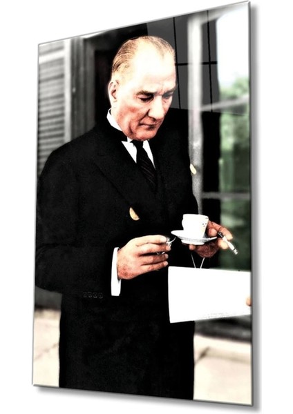 Atatürk Portresi Cam Tablo, Ev ve Ofis Duvar Dekoru, Hediyelik Büyük Temperli 4 mm Cam Tablo