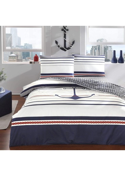 Harbor Ranforce Marin DESENLI%100 Pamuk Nevresim Takımı, Lacivert, Çift Kişilik