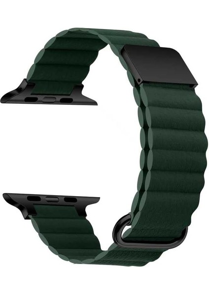 ​​​apple Ile Uyumlu Watch 42MM Krd-76 Pu Deri Kordon Strap Kayış Koyu Yeşil
