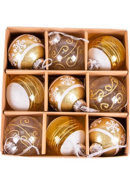 Yılbaşı Ağaç Süsü Yılbaşı Topu 9'lu Set Gold 8 Cm.