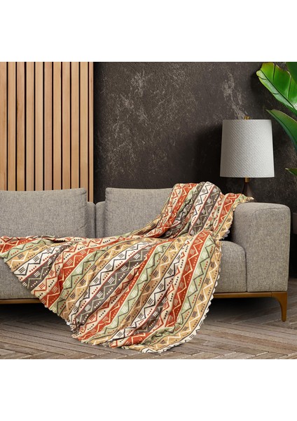 Concept Softmicro Boho Etnik Desenli Mikrofiber Koltuk Örtüsü ve Tv Battaniyesi, Koltuk Şalı, Kaymaz 130X180 cm