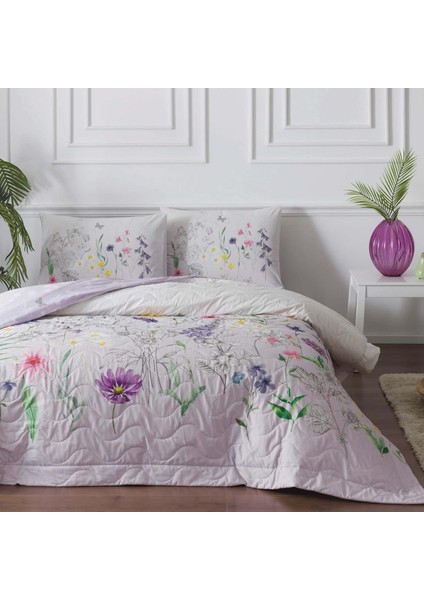 April Çiçek DESENLI%100 Pamuk Complete Set, Lila, Tek Kişilik (Kapitoneli NEVRESIM:180X230 CM/ÇARŞAF:180X260 Cm/yastık Kılıfı: 50X70 Cm)