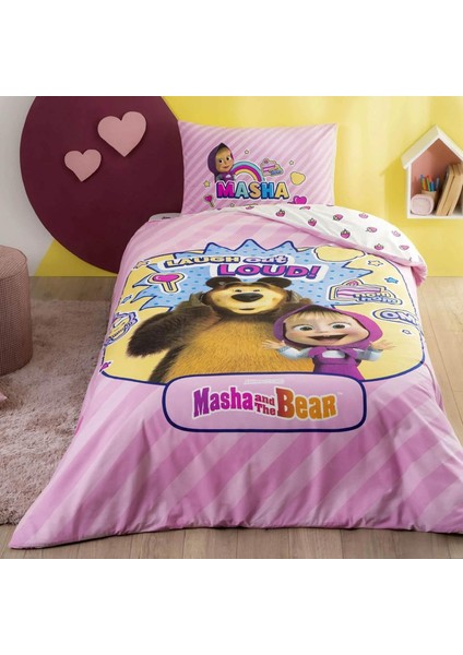 Lisanslı Pamuk Masha &the Bear Super Cute Nevresim Takımı Çok Renkli Tek Kişilik