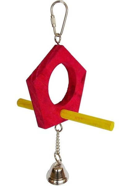 Çıngıraklı Kuşlar İçin Ahşap Tünek, Kırmızı, 22 cm