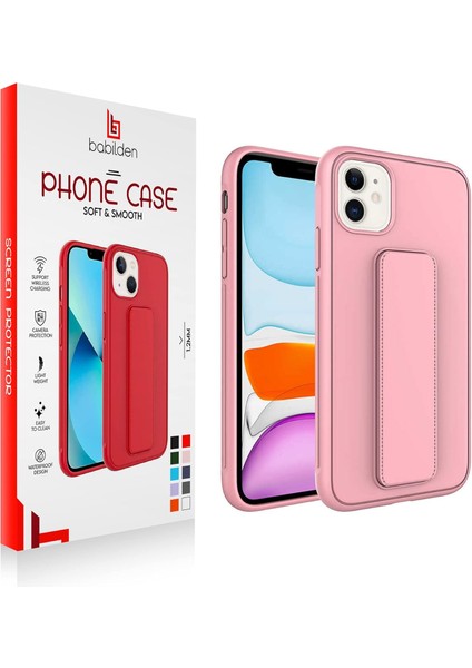 iPhone Mıknatıslı Standlı Darbe Emici Ibola iPhone 11 Kılıf (Kum Pembe)