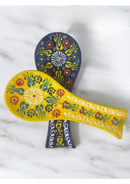 Dekoratif Tasarım Kirli Kaşıklık, Kepçe Altlığı, Çini / Seramik Tamamen El Yapımı