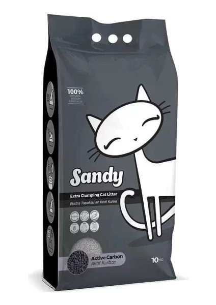 Sandy Ekstra Topaklanan Aktif Karbonlu Doğal Kedi Kumu 10 kg