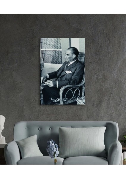 Atatürk Portresi Cam Tablo, Ev ve Ofis Duvar Dekoru, Büyük Temperli 4 mm Cam Tablo