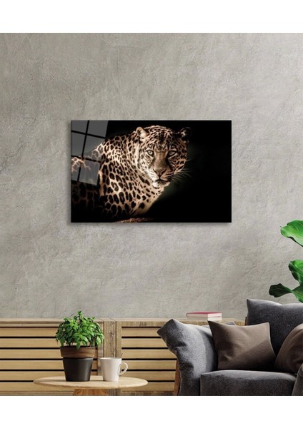 Leopar Hayvan Portresi Cam Tablo, Ev ve Ofis Duvar Dekoru, Hediyelik Büyük Temperli 4 mm Cam Tablo