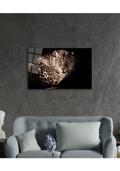 Leopar Hayvan Portresi Cam Tablo, Ev ve Ofis Duvar Dekoru, Hediyelik Büyük Temperli 4 mm Cam Tablo