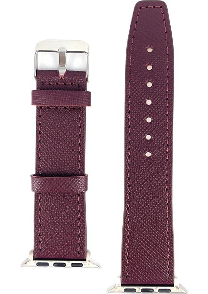 Apple Watch UYUMLU%100 Hakiki Bordo Renk Deri Kordon 38MM,40MM,41MM,42MM,44MM,45MM,49MM ile Uyumlu Orijinal Deri Kordon