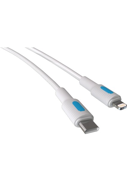 Coral iPhone Uyumlu Type C-Lightning Pd Hızlı Şarj Kablosu, Beyaz Kablo, Mavi/beyaz Uçlar (150 Cm)
