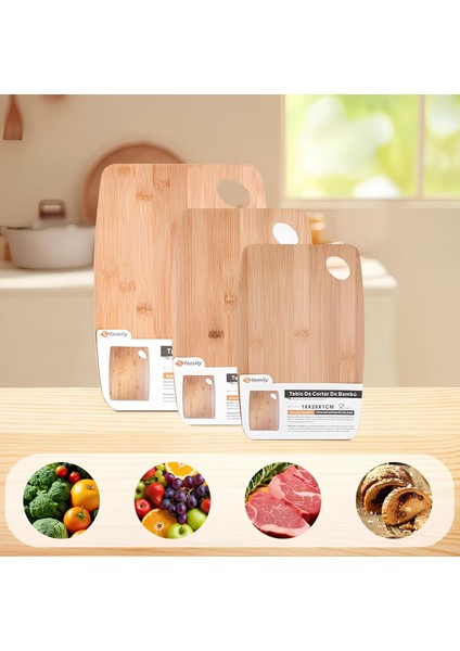 3'Lü Premium Doğal Bambu Kesme Tahtası Seti